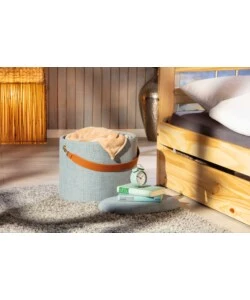 POUF GRIGIO CON CONTENITORE E MANIGLIA IN ECOPELLE, 42X30X36CM